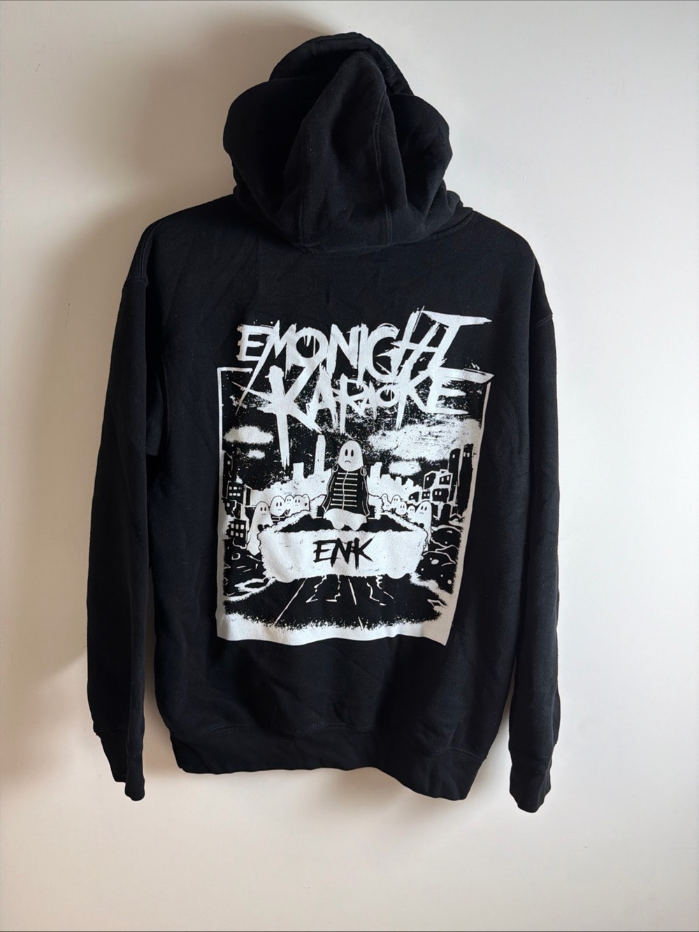Emo Night Karaoke ENK Black Graphic Hoodie Sweatshirt Ghost Logo Size Large